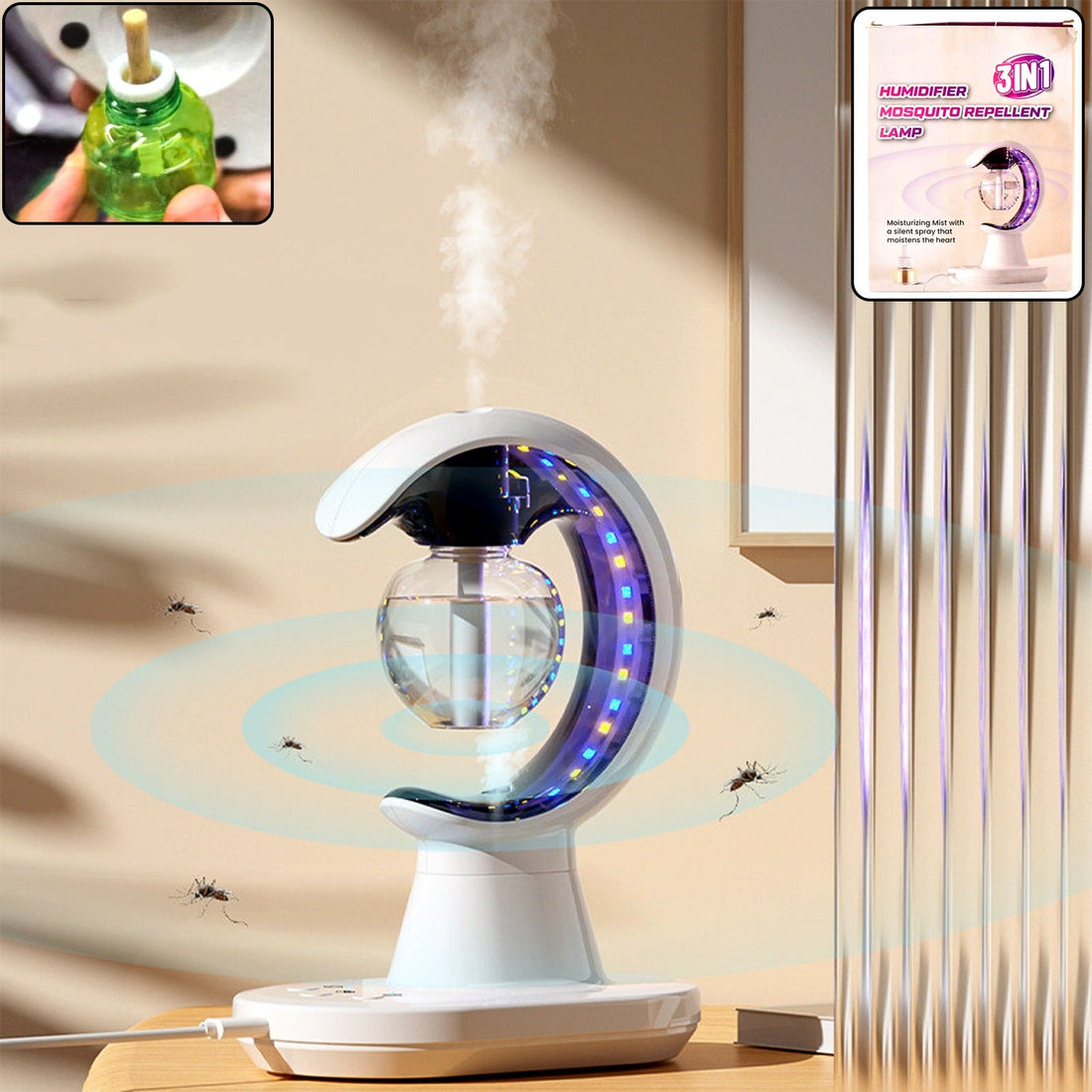Multifunctional 3-in-1 LED Lamp, Humidifier & Repellent – 1 Pc