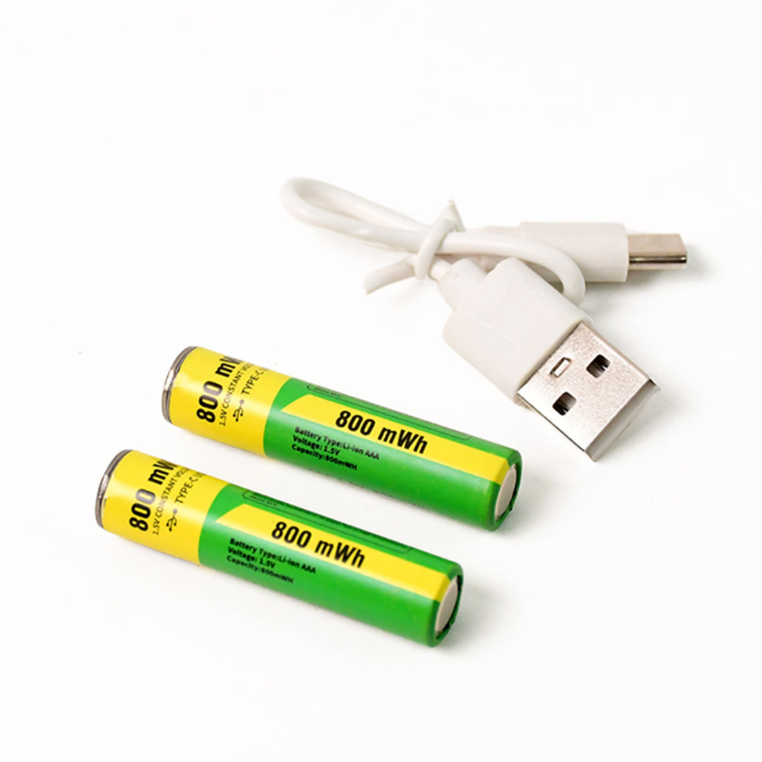 AAA Rechargeable 800mWh Batteries with Charging Cable – 2 Pc Set