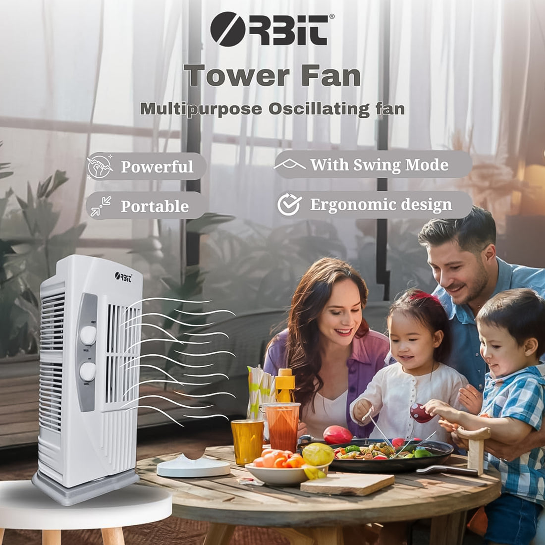 Orbit Oscillating Tower Fan - Compact & Quiet, 1 Pc