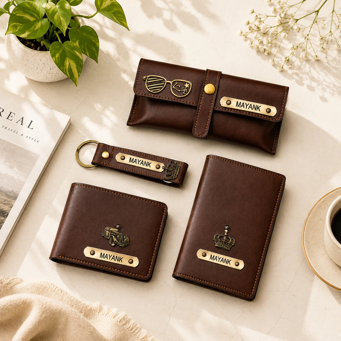 Personalized Men's Gift Set | Wallet, Goggles Case, Passport Cover & Keychain