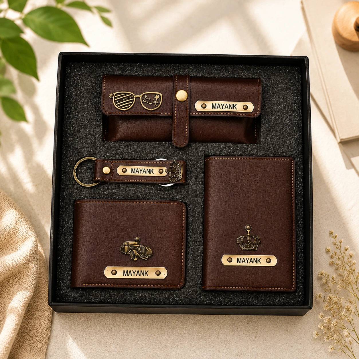 Personalized Men's Gift Set | Wallet, Goggles Case, Passport Cover & Keychain