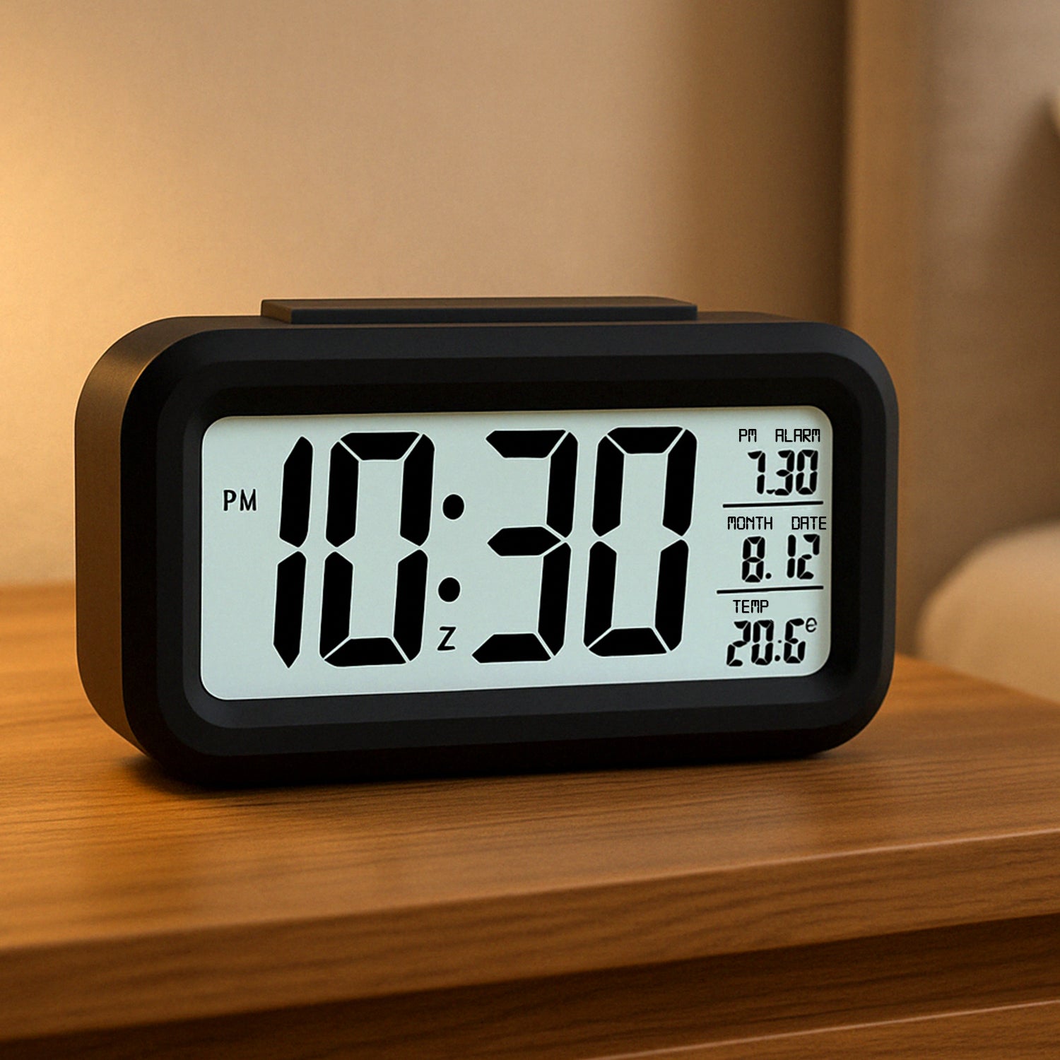 Digital LCD Alarm Clock with Backlight – Modern Design (1 Pc)