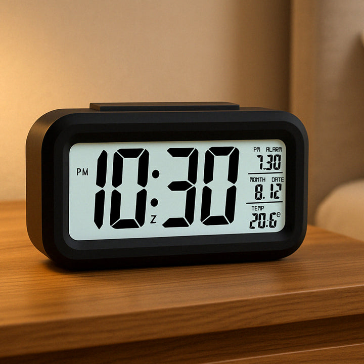Digital LCD Alarm Clock with Backlight – Modern Design (1 Pc)
