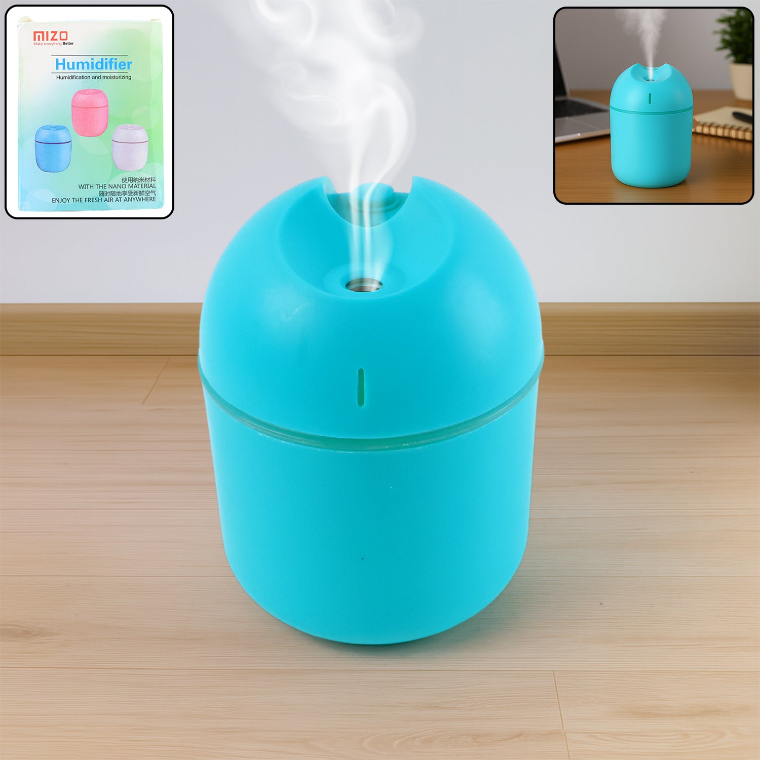 Mini USB Air Humidifier for Home & Office – Blue (1 Pc)
