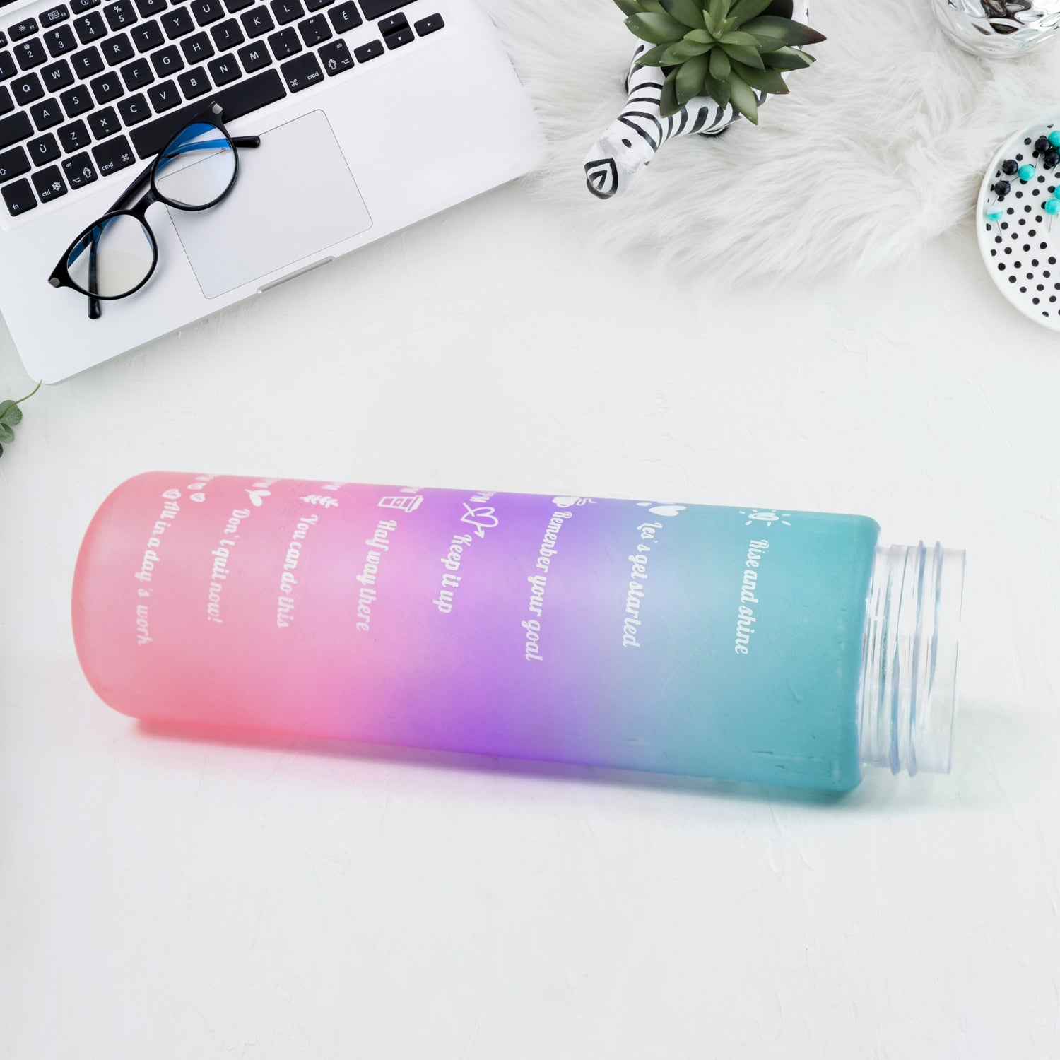 Colorful Motivational Plastic Water Bottle with Straw – 900ml