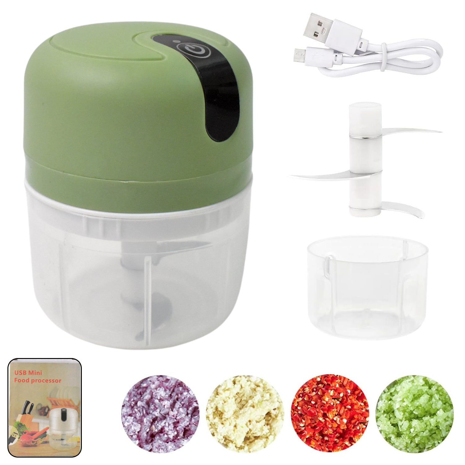 Wireless USB Rechargeable Mini Garlic Chopper with 3 Blades (250ml)