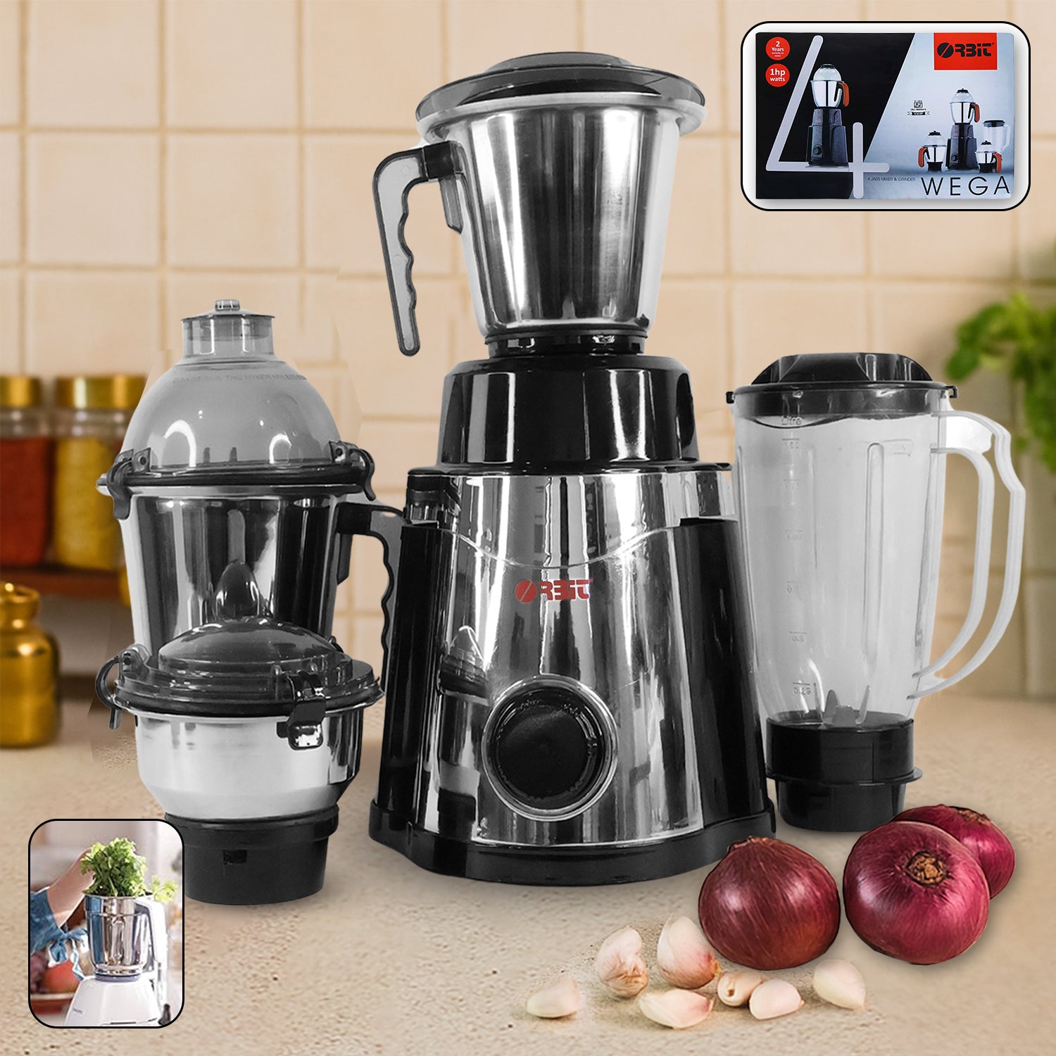 Orbit 1 HP Mixer Grinder - 4 Multipurpose Jars, Heavy Duty 746W