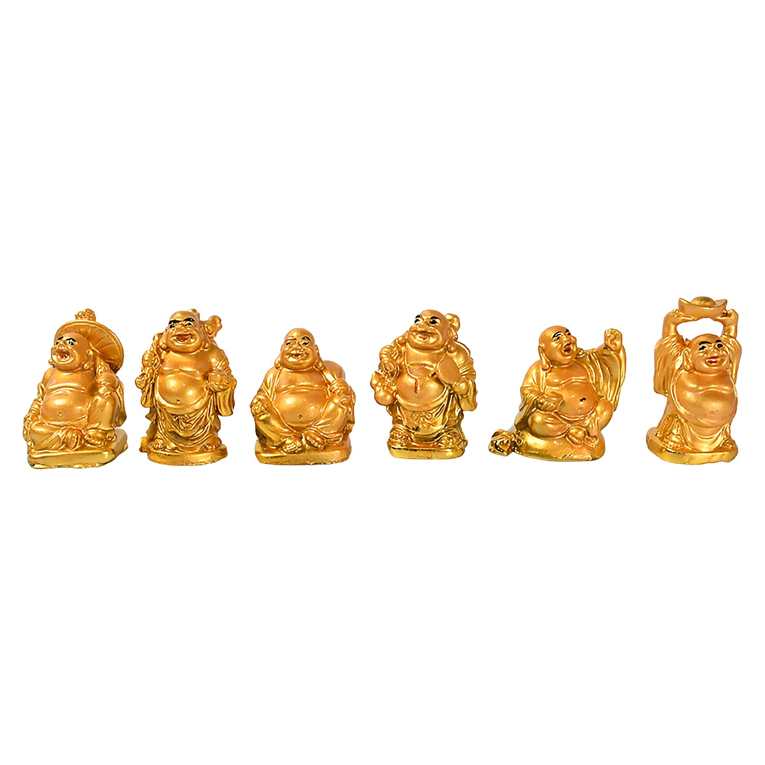 Golden Laughing Buddha Set – 6-Piece Decor for Wealth & Luck