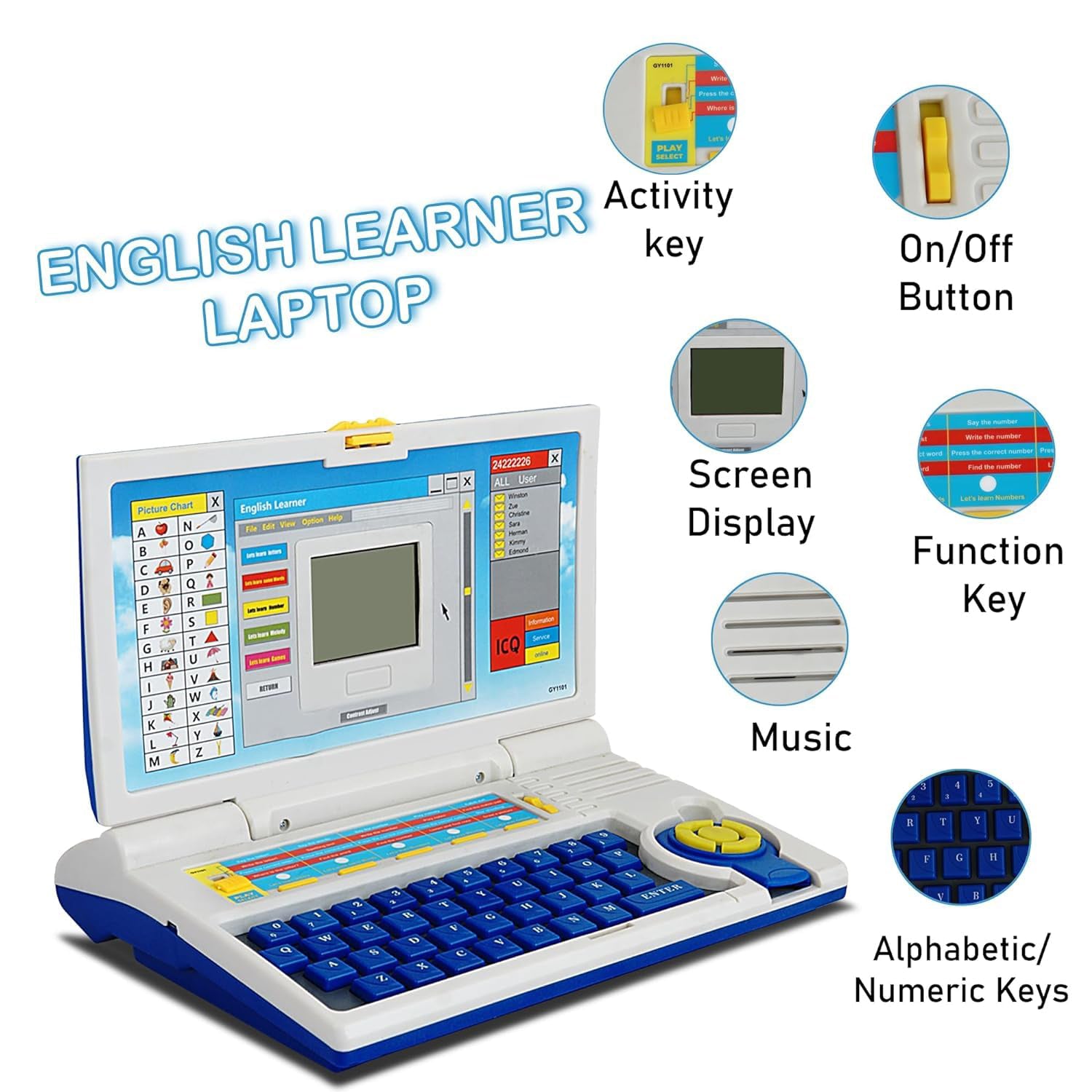 English Learning Laptop Toy – 20 Educational Activities for Kids
