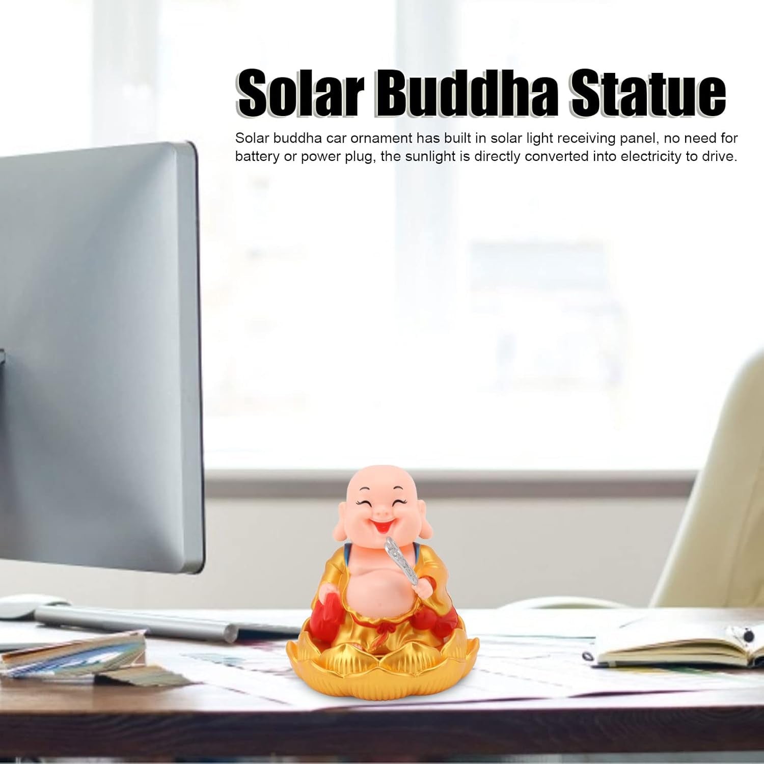 Solar-Powered Moving Buddha Car Ornament (1 Pc)