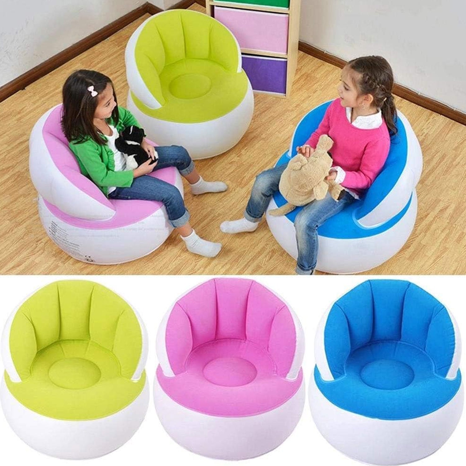 Kids Inflatable Sofa Chair with Backrest & Foot Pump (1 Set)