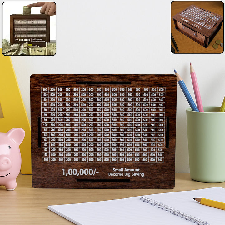 Wooden Piggy Bank Money Box with Marker Pen – 1 Pc Savings Box