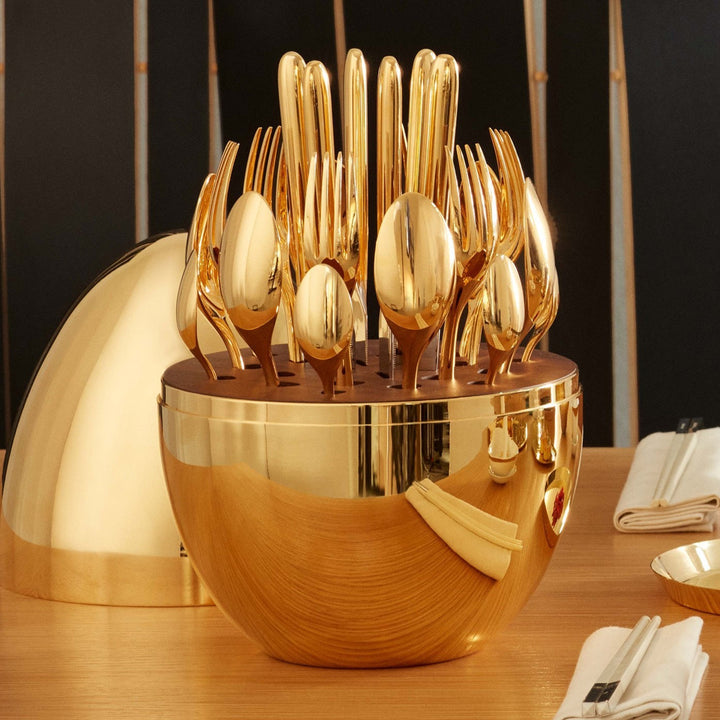 Premium 24 Pcs Cutlery Set with Oval Stand – Golden Luxury Set