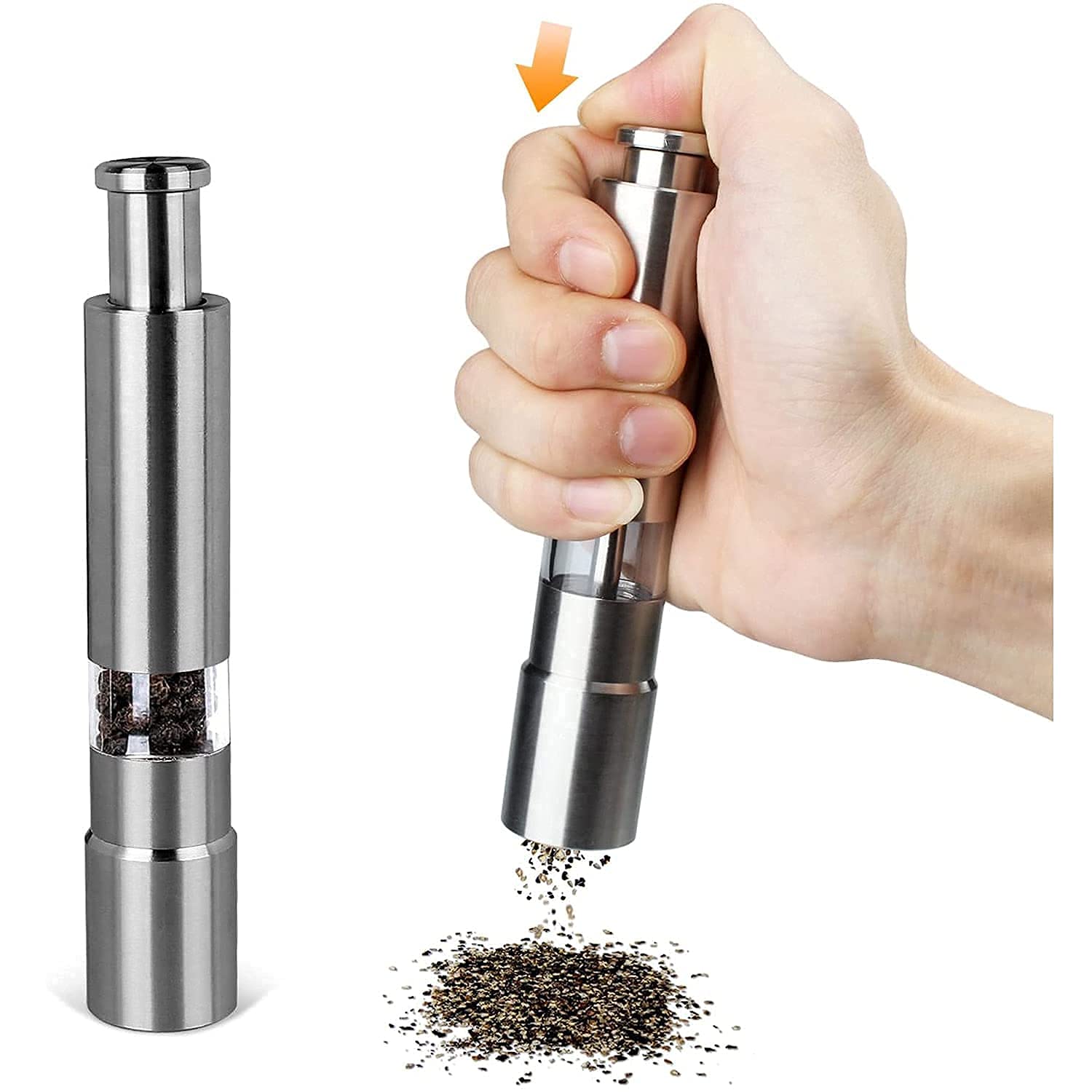 Stainless Steel Thumb Presser Salt & Pepper Grinder – Single Piece