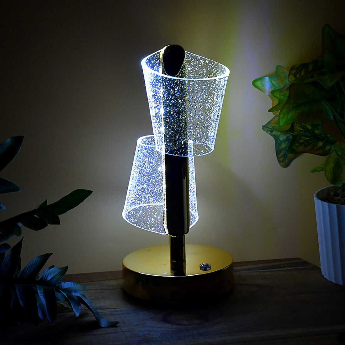 Modern Luxury Crystal LED Table Lamp – Double Shade Design (1 Pc)