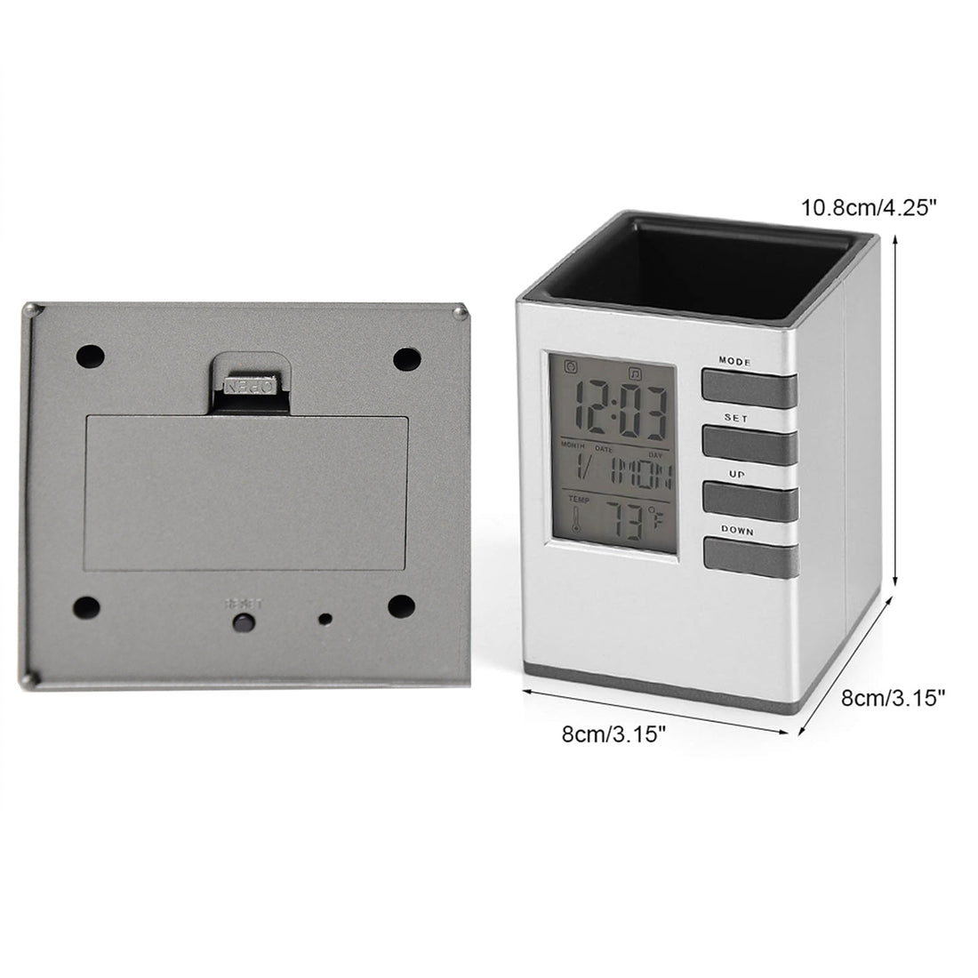 Multifunction Digital Desk Clock with Pen Holder – Cube Design