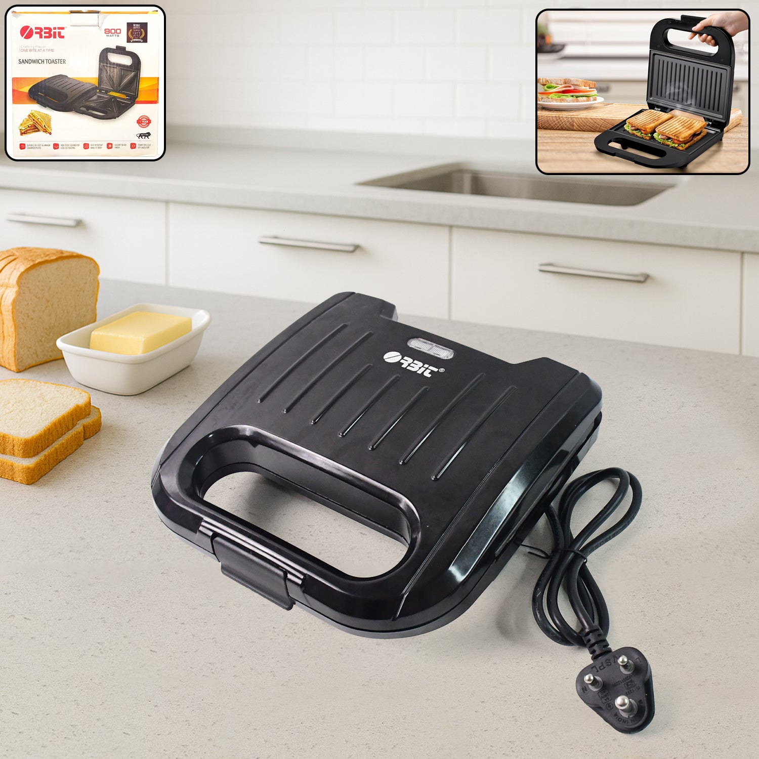 Orbit 800W Sandwich Toaster Maker – Quick & Easy Toasting (1 Pc)