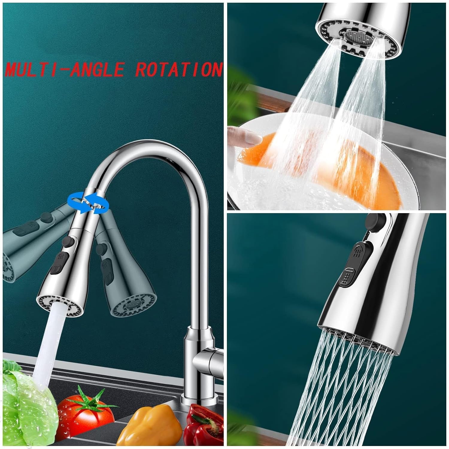 3-Function Pull-Down Kitchen Faucet with Sink Sprayer (1 Pc)