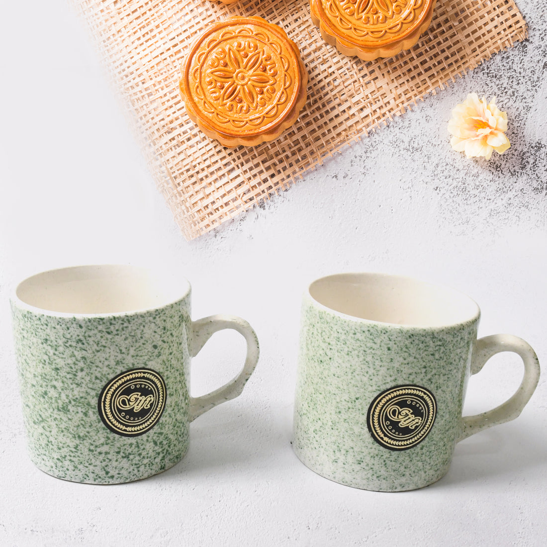 Alpino Ceramic Tea Cup Set with 2-Compartment Platter – 3 Pcs Gift Set