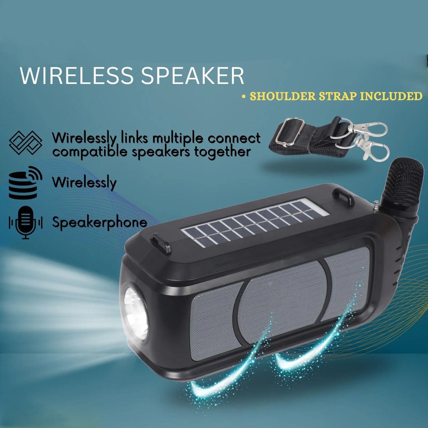 Wireless Bluetooth Speaker 5W with Mic, LED, Solar & USB Charging