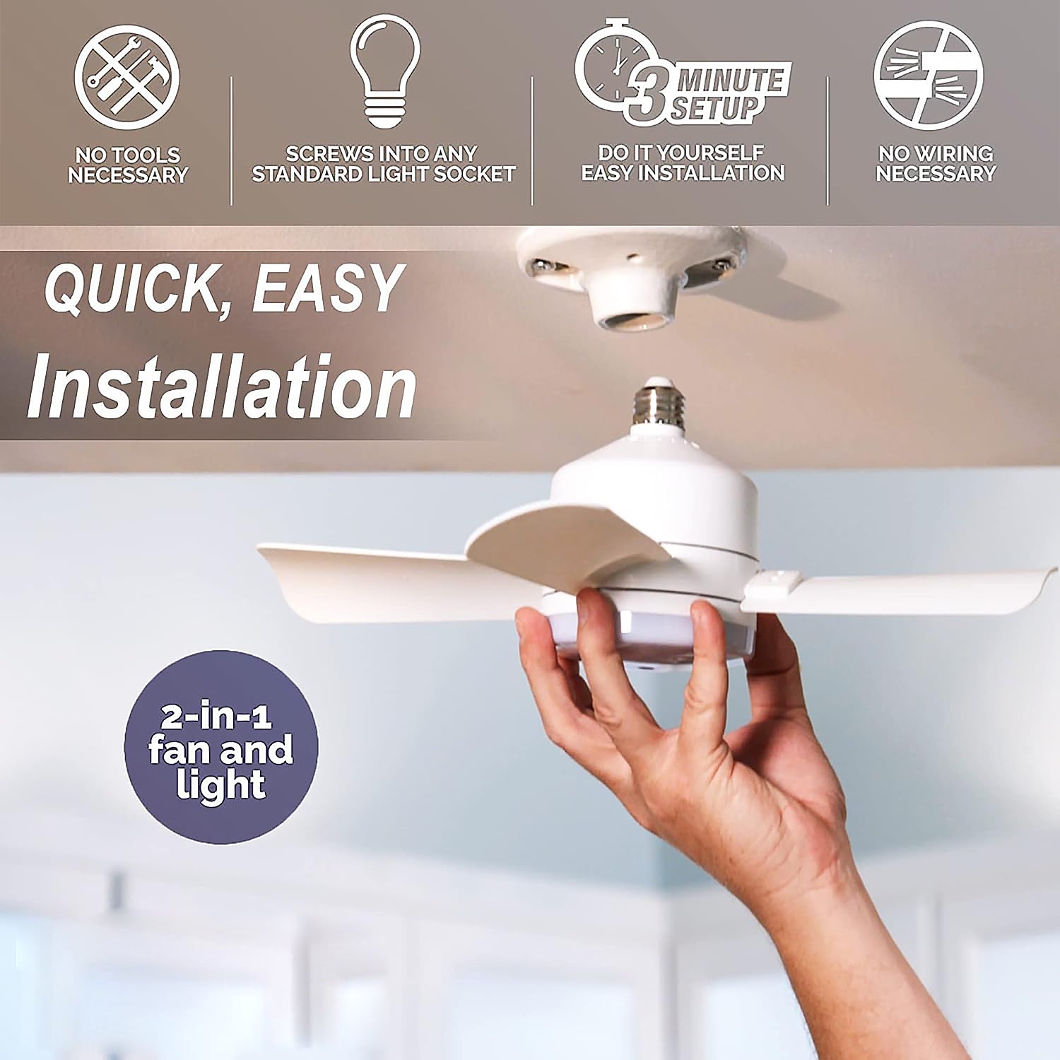 Socket Fan Light – Cool LED Ceiling Fan with Remote, 1000 Lumens