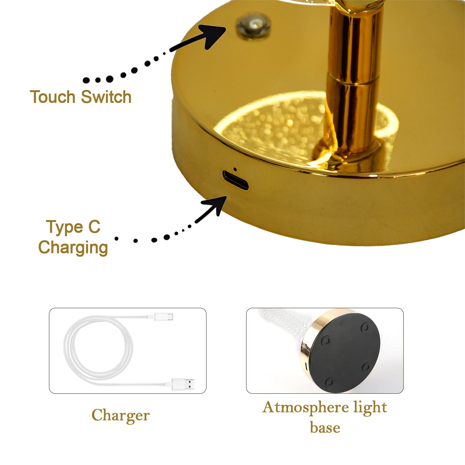 Crystal LED Table Lamp – Sparkle Design with Golden Base, Bedside Decor
