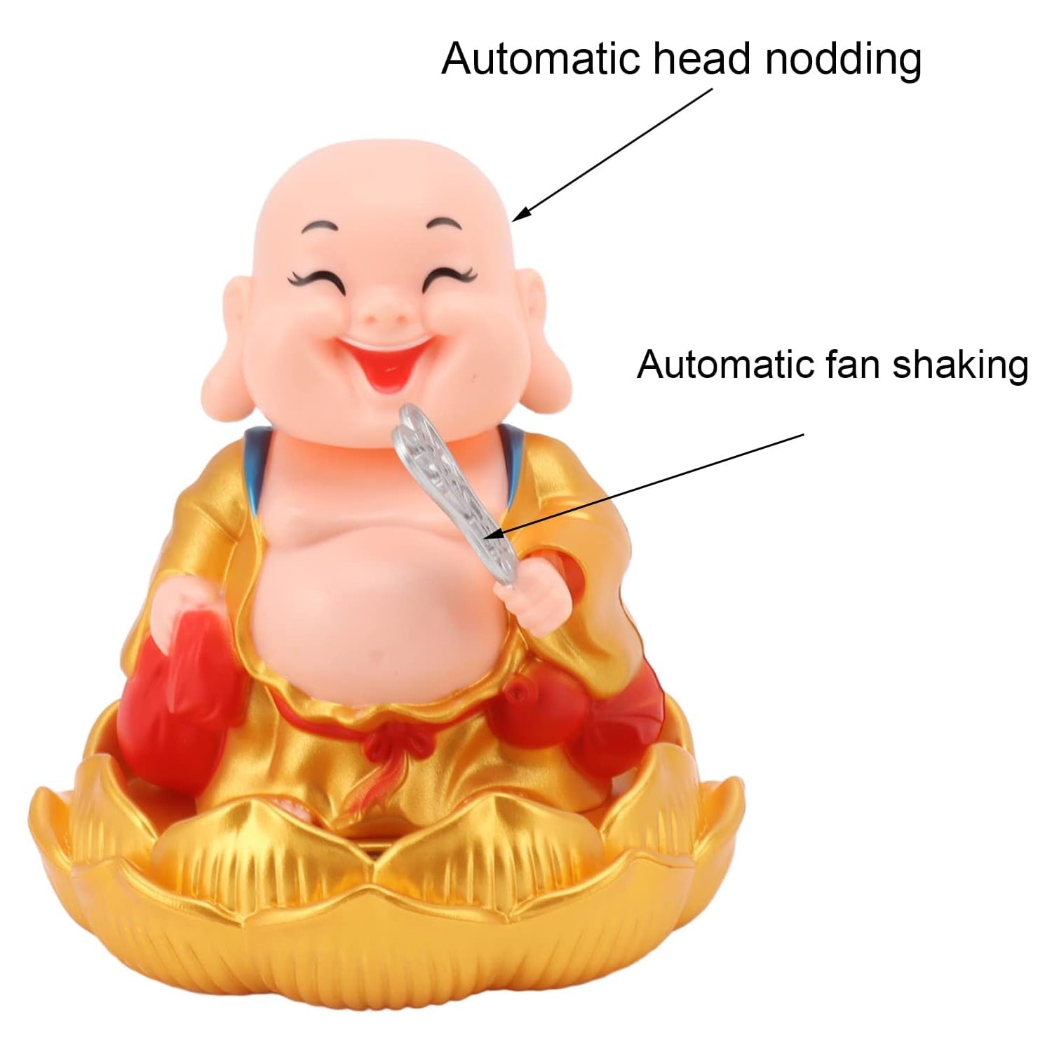 Solar-Powered Moving Buddha Car Ornament (1 Pc)