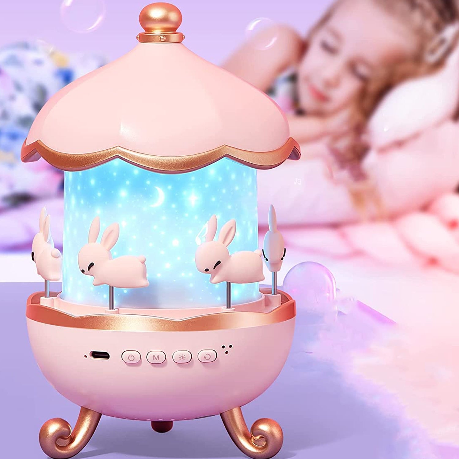 Bunny Carousel Rotating LED Night Light – Soft Glow for Kids' Room