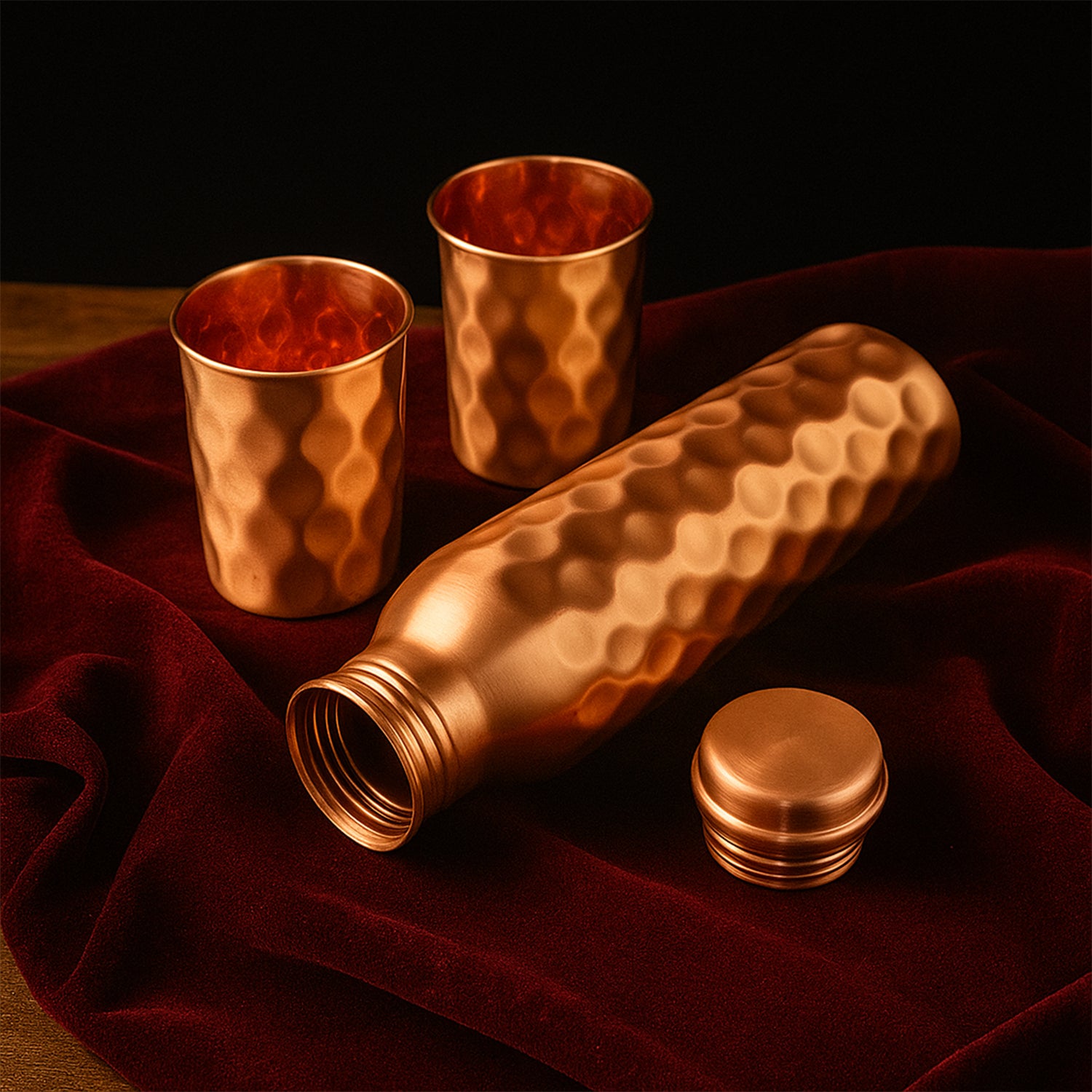 Copper Water Bottle Set with 2 Glasses and Gift Box – 3 Pieces