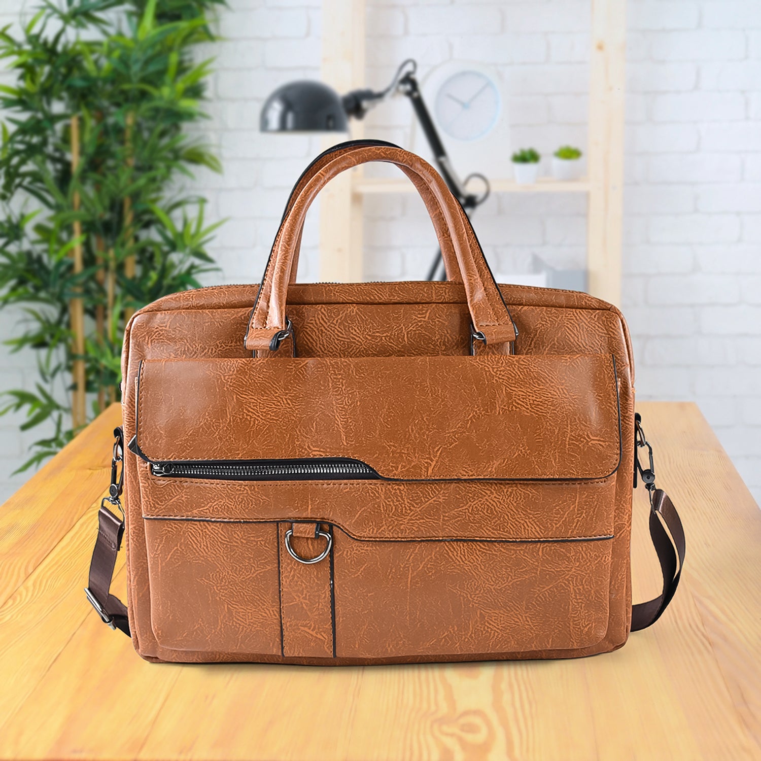 Stylish Faux Leather Messenger Briefcase with Shoulder Strap – 1 Pc