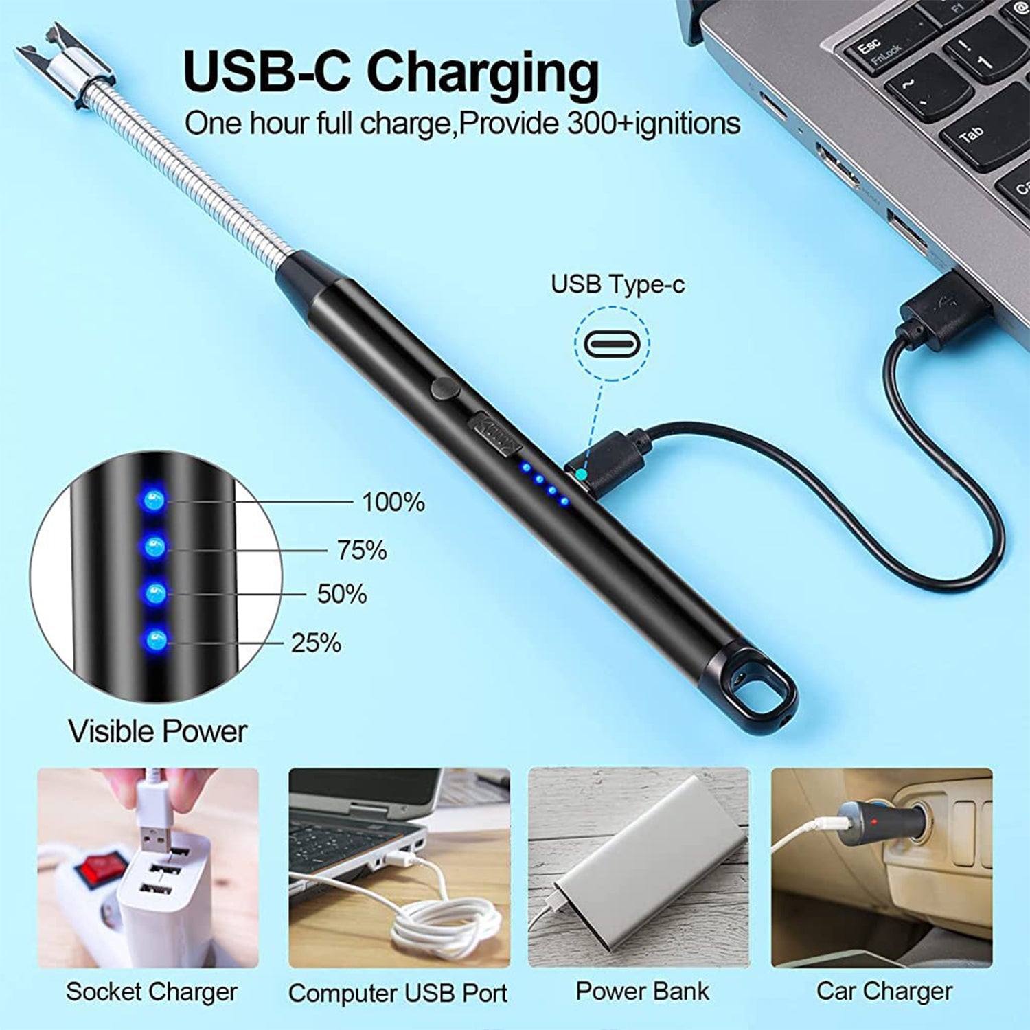 USB Rechargeable Flexible Electric Arc Lighter – Windproof & Flameless
