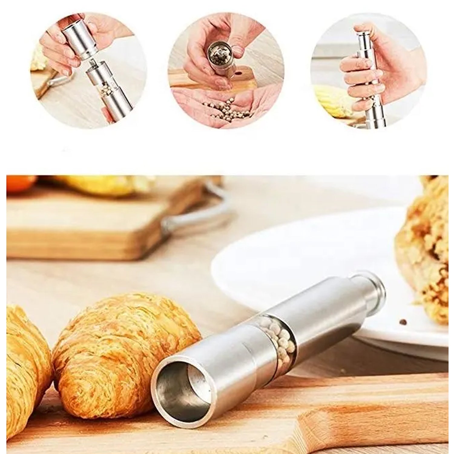 Stainless Steel Thumb Presser Salt & Pepper Grinder – Single Piece