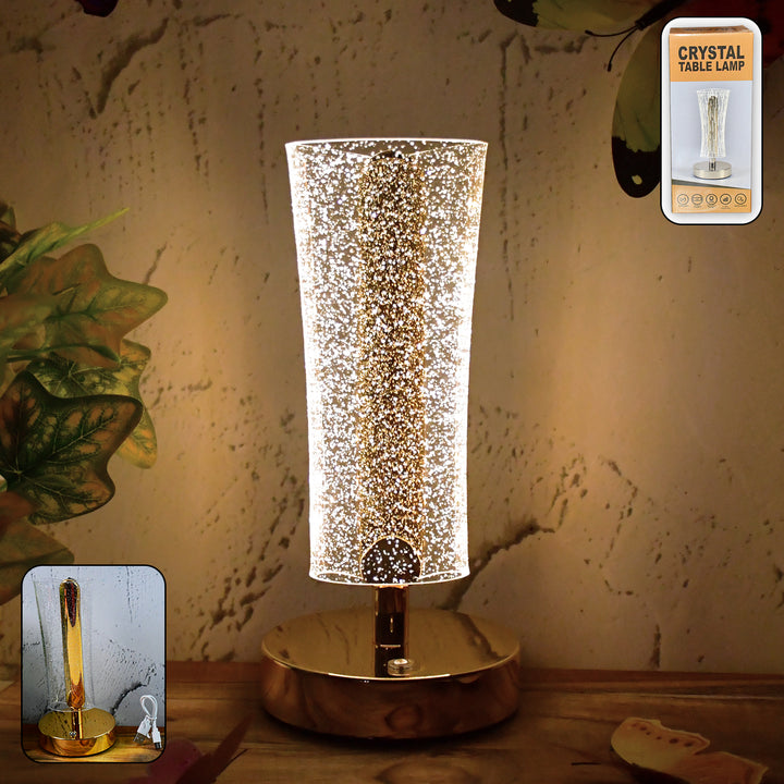 Crystal LED Table Lamp – Sparkle Design with Golden Base, Bedside Decor