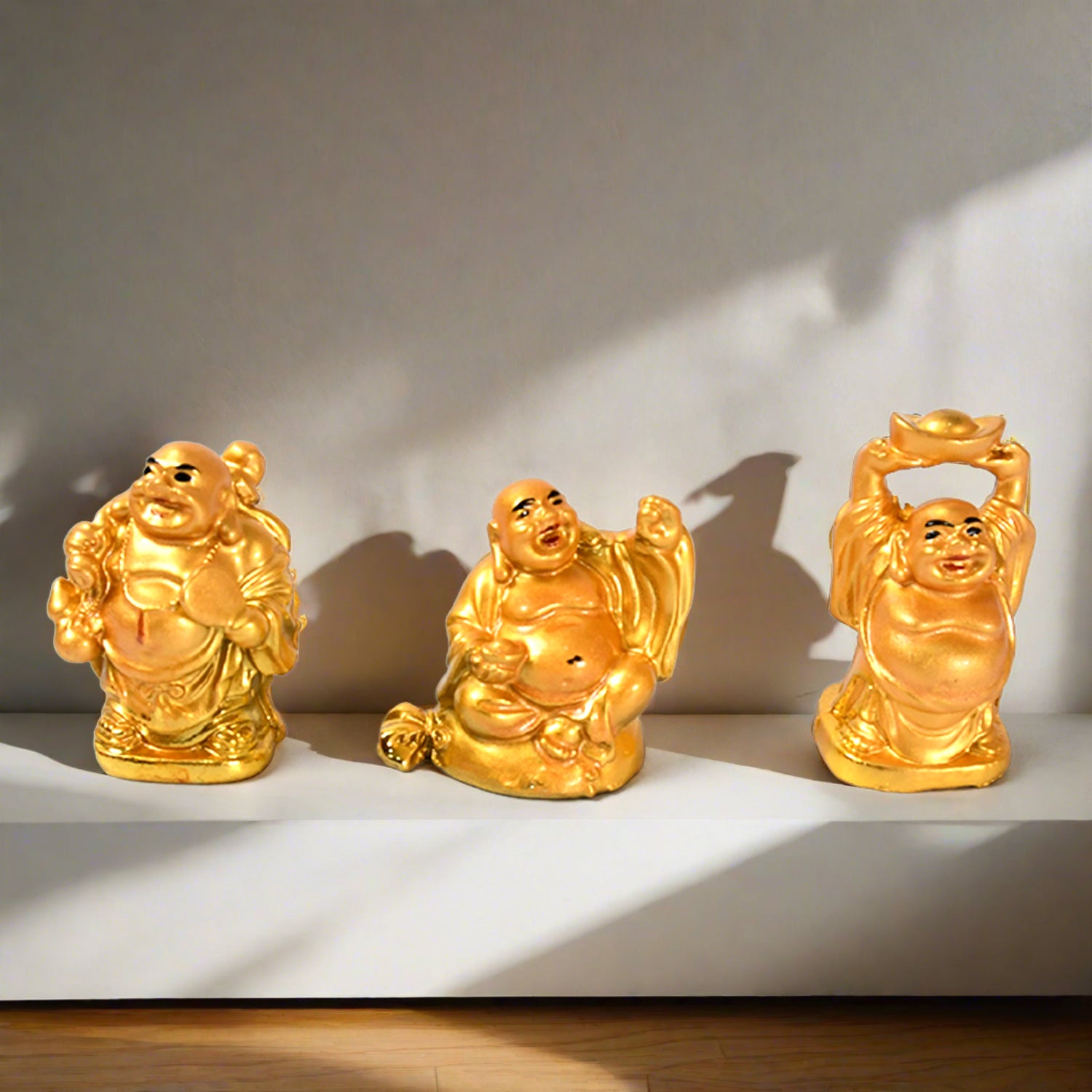 Golden Laughing Buddha Set – 6-Piece Decor for Wealth & Luck