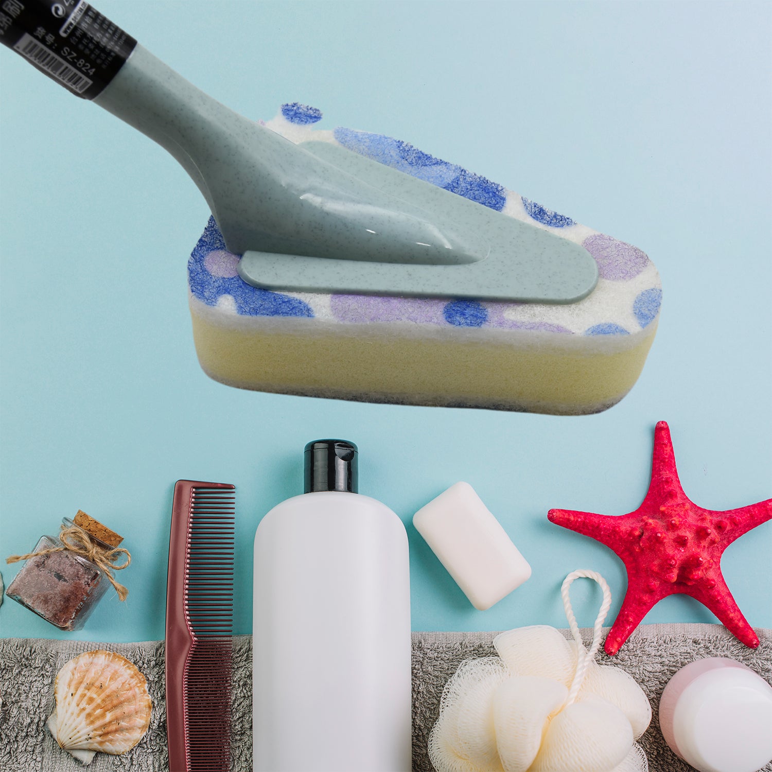 Universal Triangular Sponge Brush – Long Handle for Kitchen & Bathroom