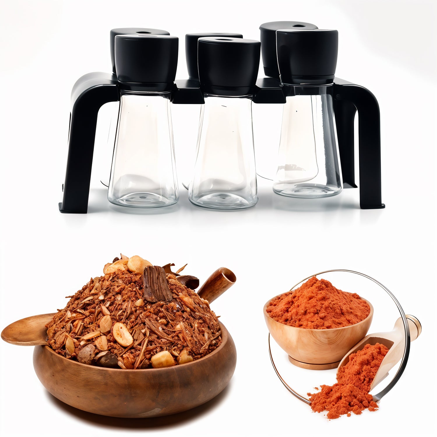6-Piece Plastic Spice Jar Set with Stand – Kitchen Organizer