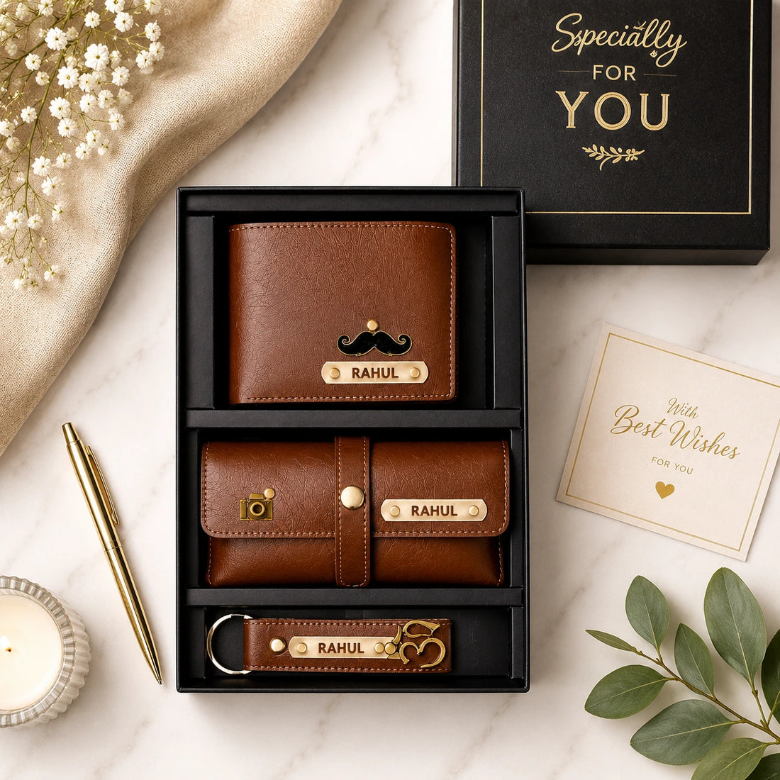 Personalized Men's Gift Set | Wallet, Goggles Case & Keychain