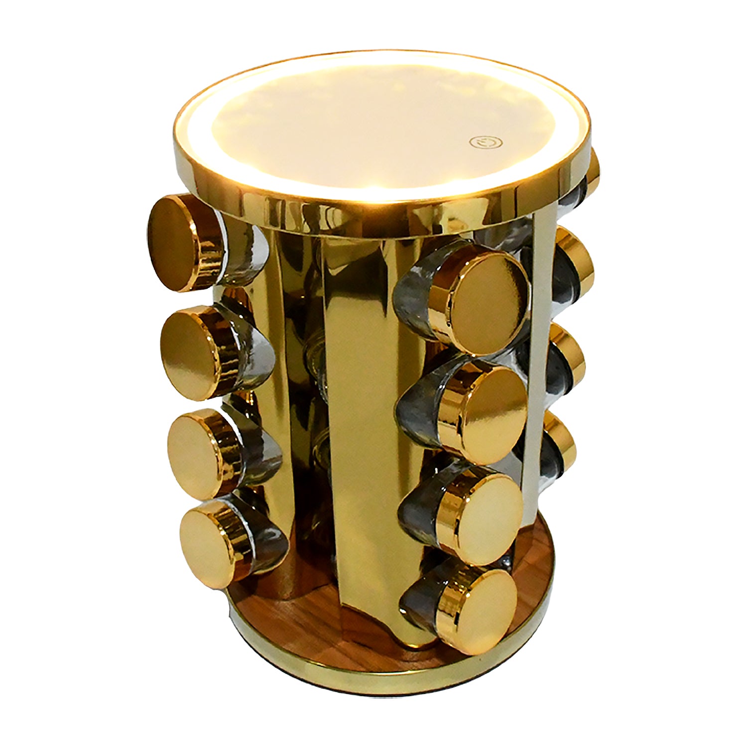 LED Rotating Spice Rack Organizer with 16 Jars – Golden Kitchen Set