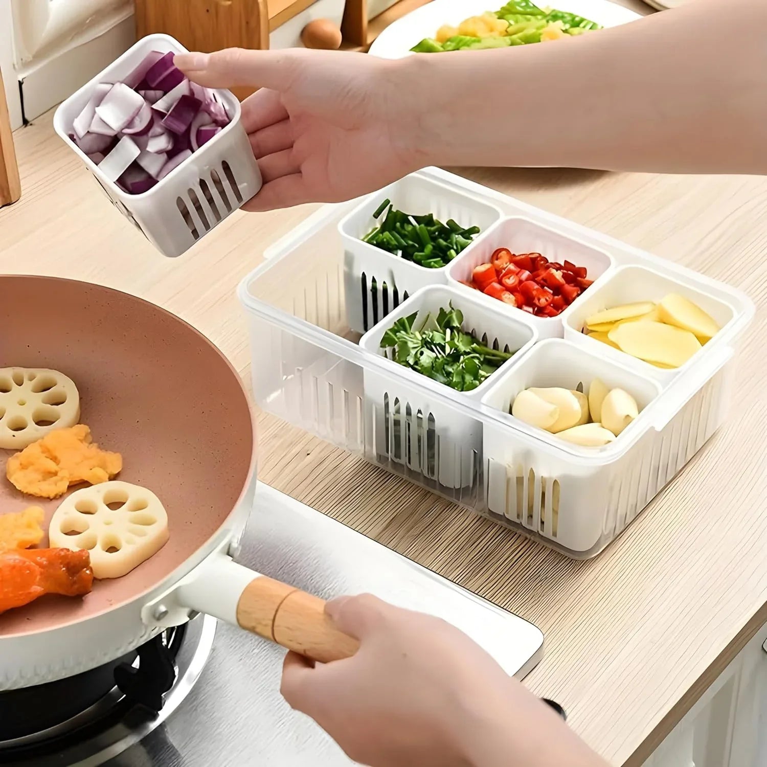 Fridge Storage Box with Drain Tray – Kitchen Organizer (1 Pc) - fiveend.com