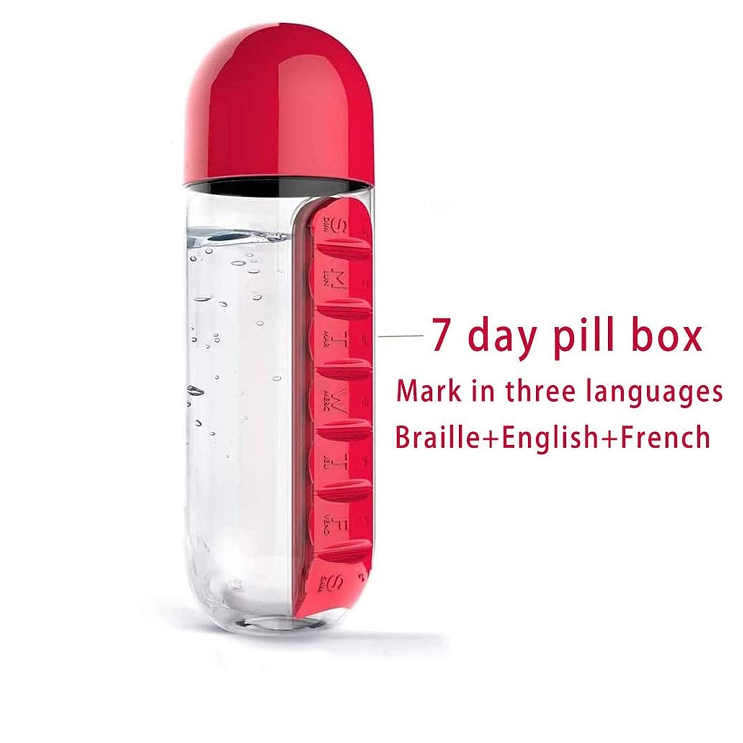 Water Bottle with 7-Day Pill Organizer – 900ml (1 Pc)