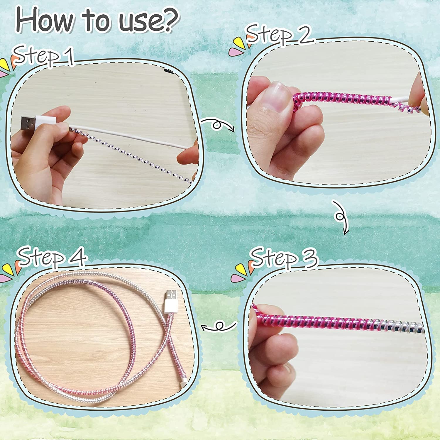 Metallic Finish Cable Spiral Sleeve Protector for Chargers & Earphones (Multicolor)