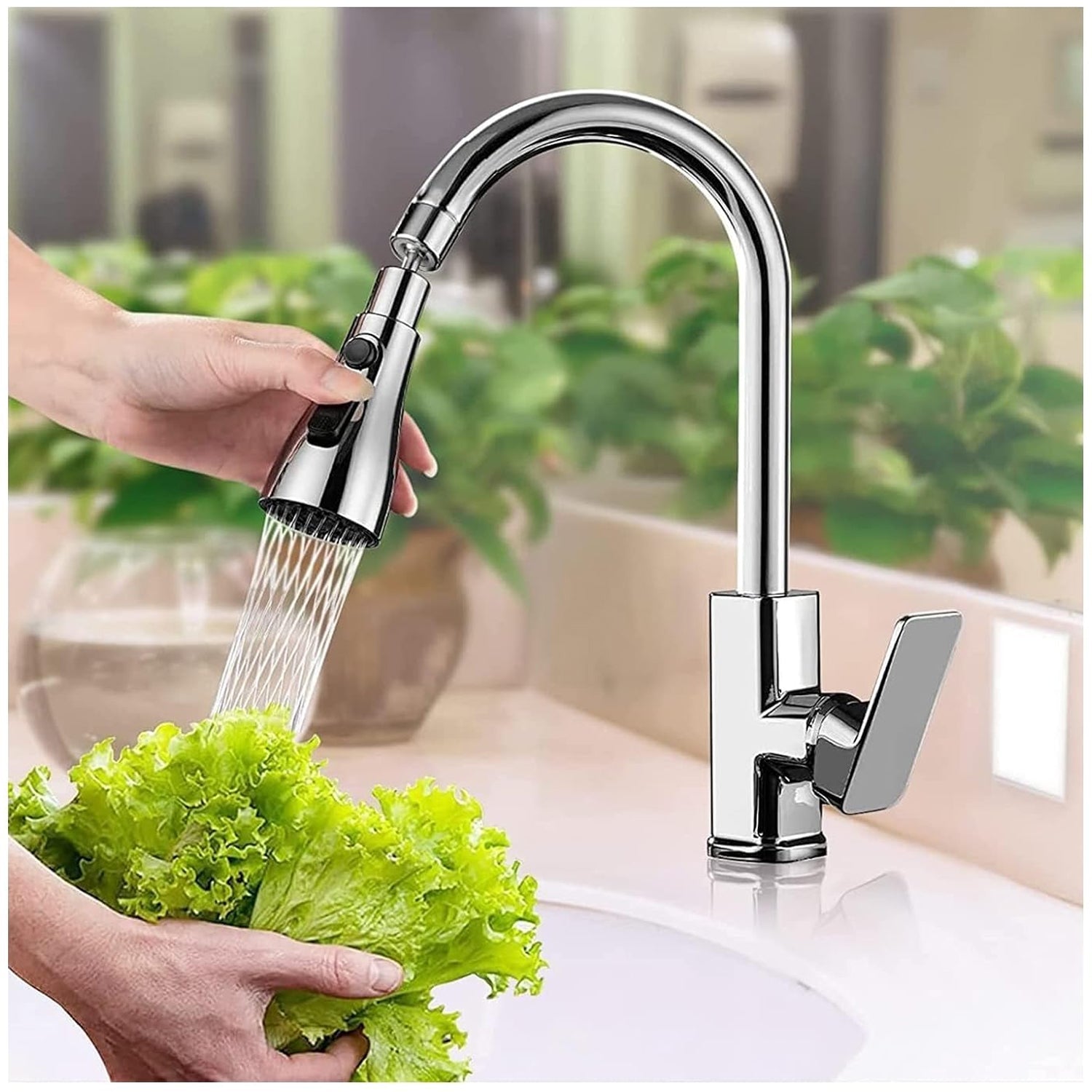 3-Function Pull-Down Kitchen Faucet with Sink Sprayer (1 Pc)