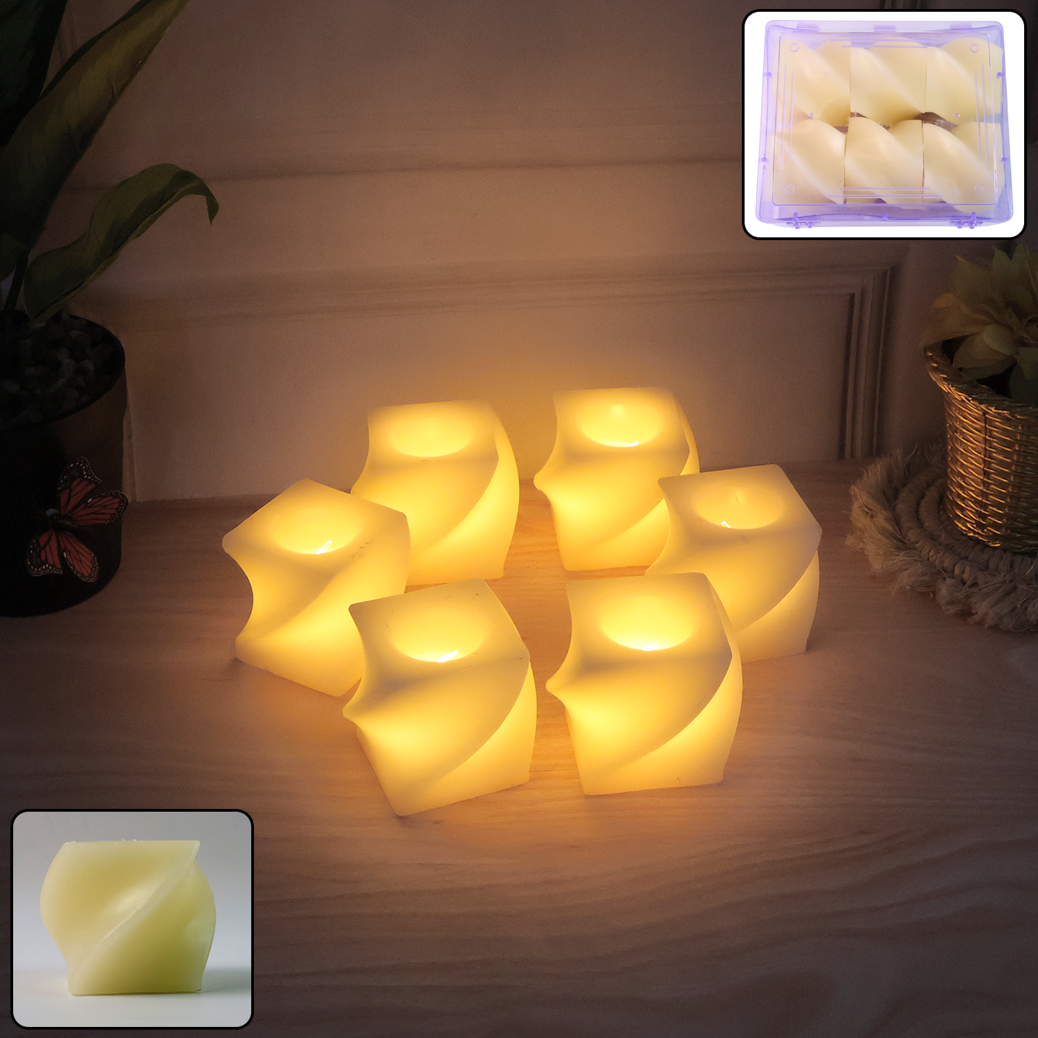 Set of 6 LED Flameless Candles – Square Shape Tealight Lamps