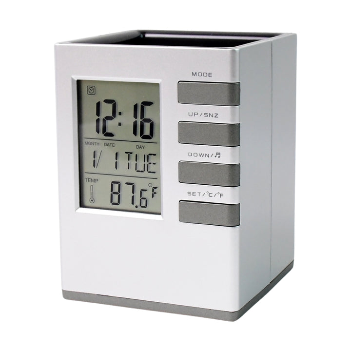 Multifunction Digital Desk Clock with Pen Holder – Cube Design