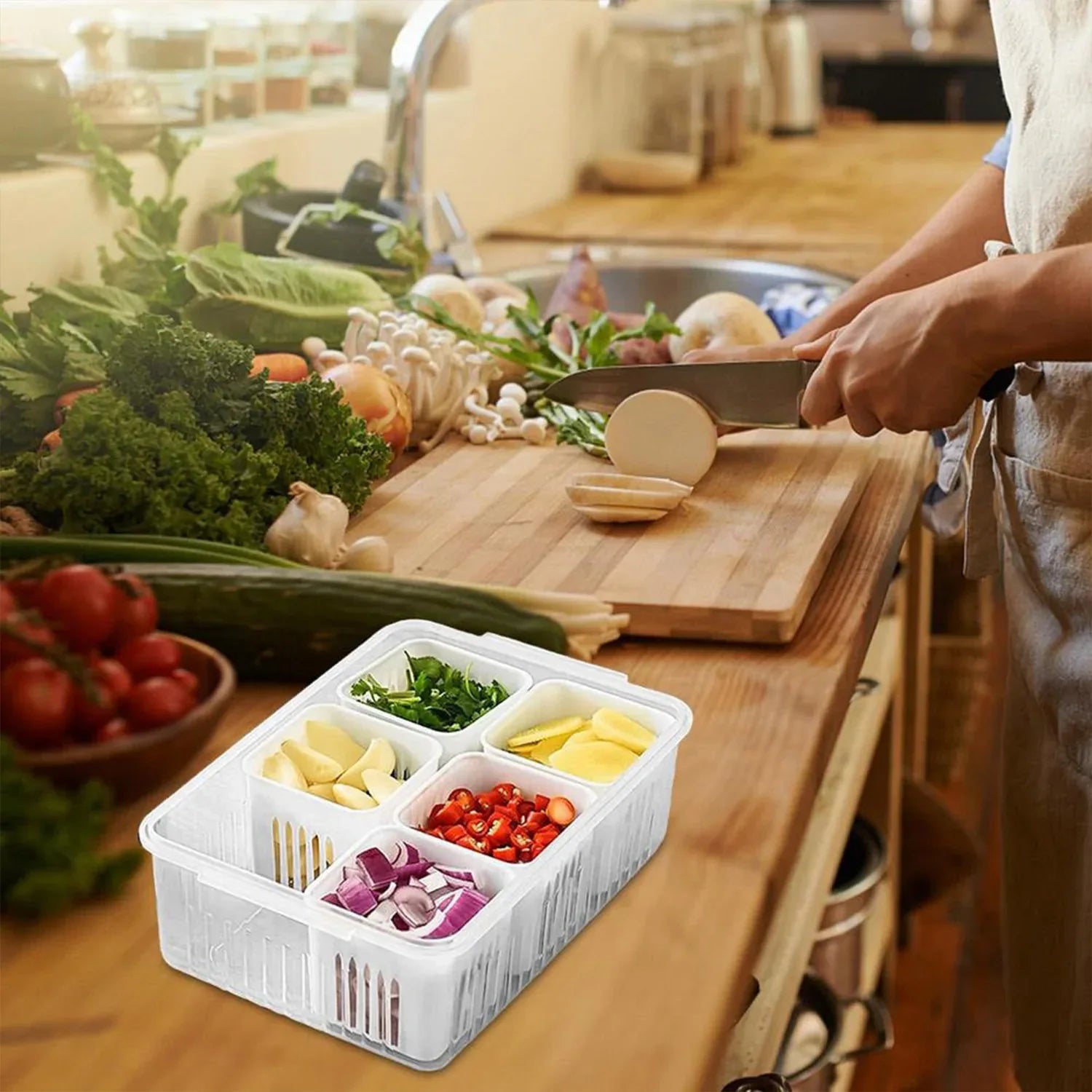 Fridge Storage Box with Drain Tray – Kitchen Organizer (1 Pc) - fiveend.com