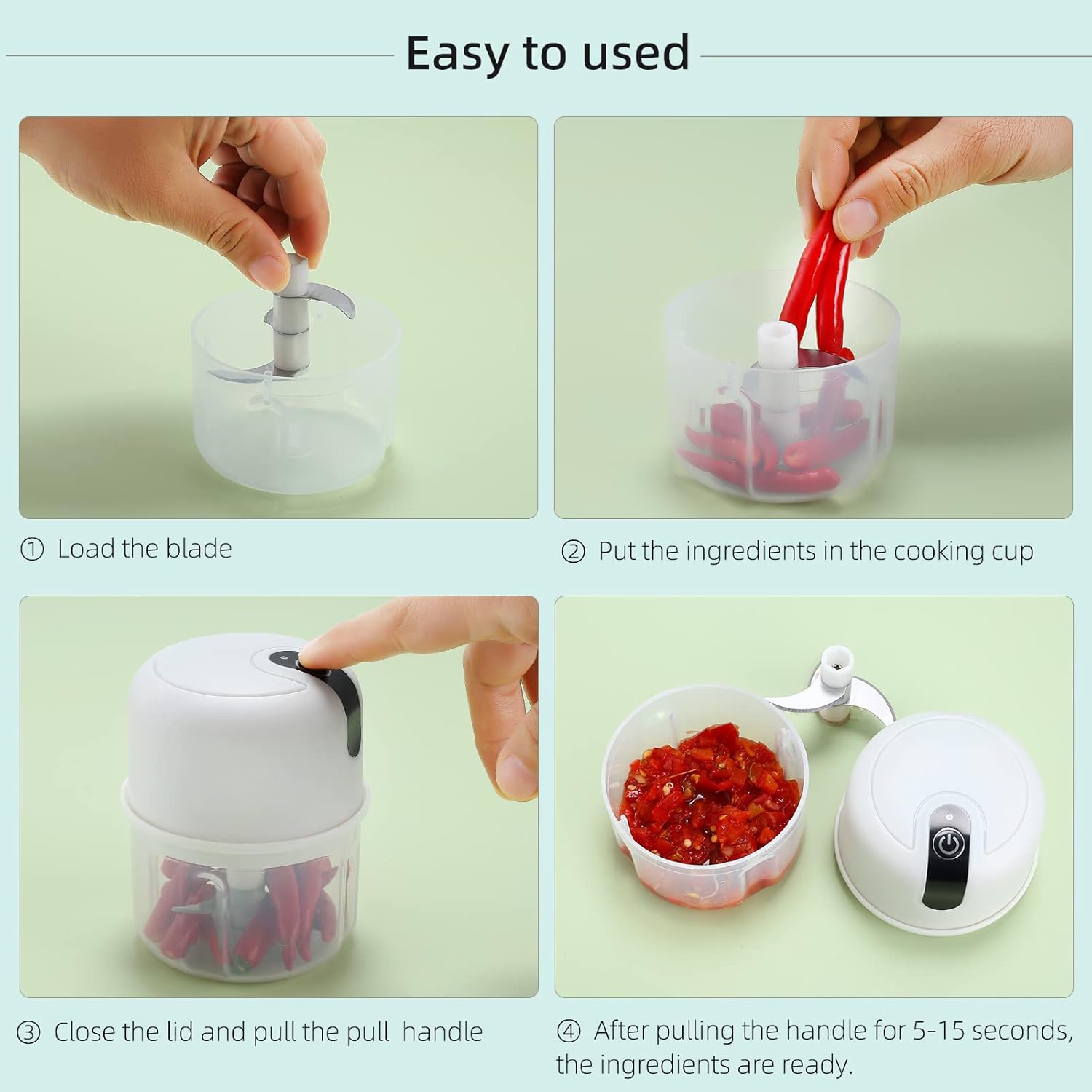 Wireless USB Rechargeable Mini Garlic Chopper with 3 Blades (250ml)
