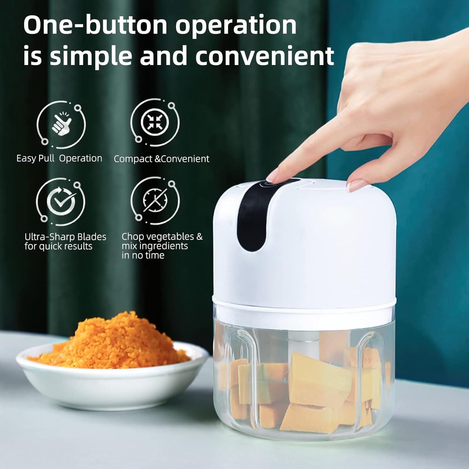 Wireless USB Rechargeable Mini Garlic Chopper with 3 Blades (250ml)