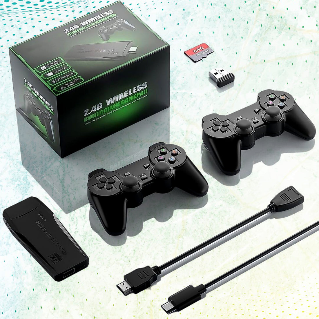 Wireless Game Controller with 10000+ Games & 64GB Card – 4K HD, 2.4GHz