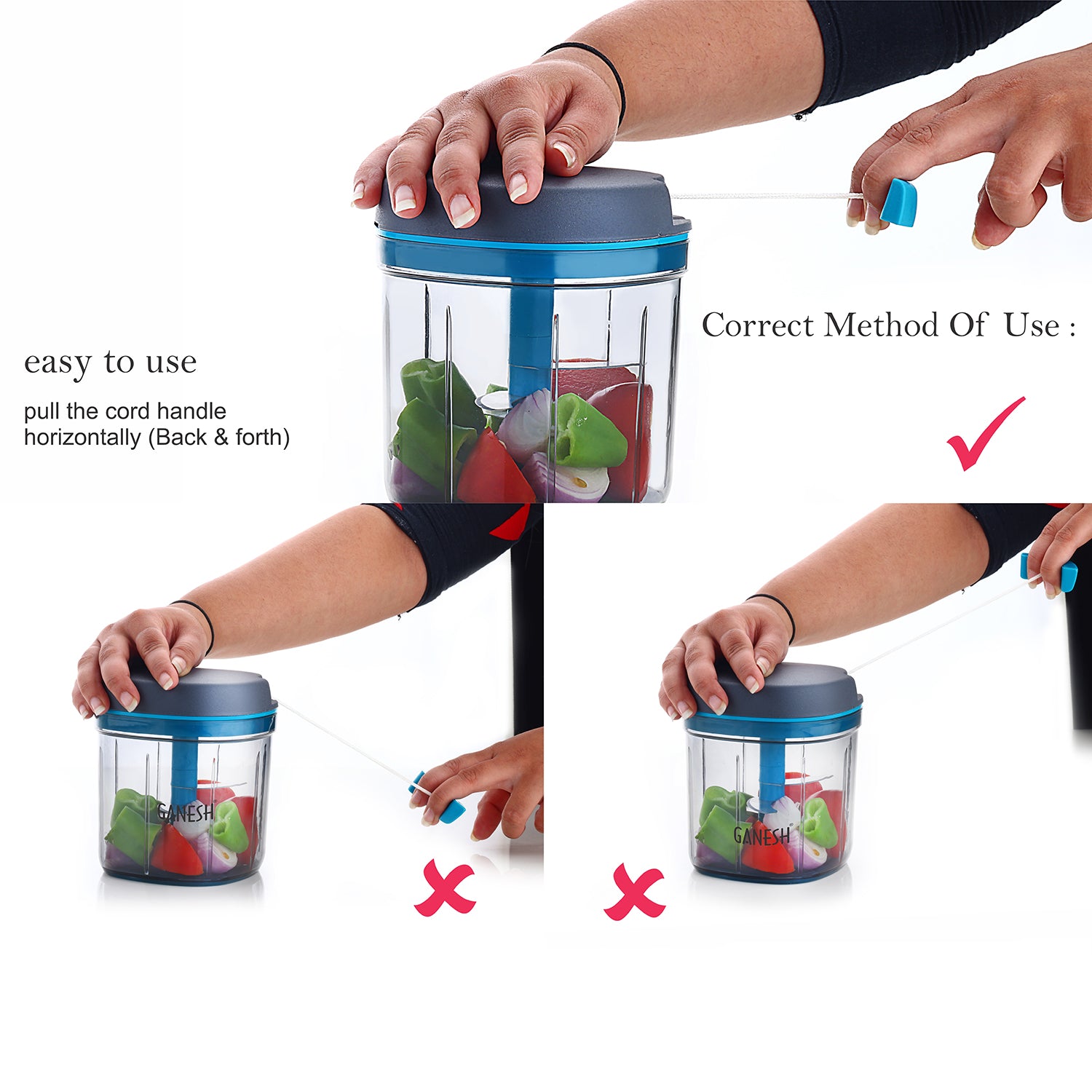 Ganesh Master XL Chopper – 5 Stainless Steel Blades (900ml)