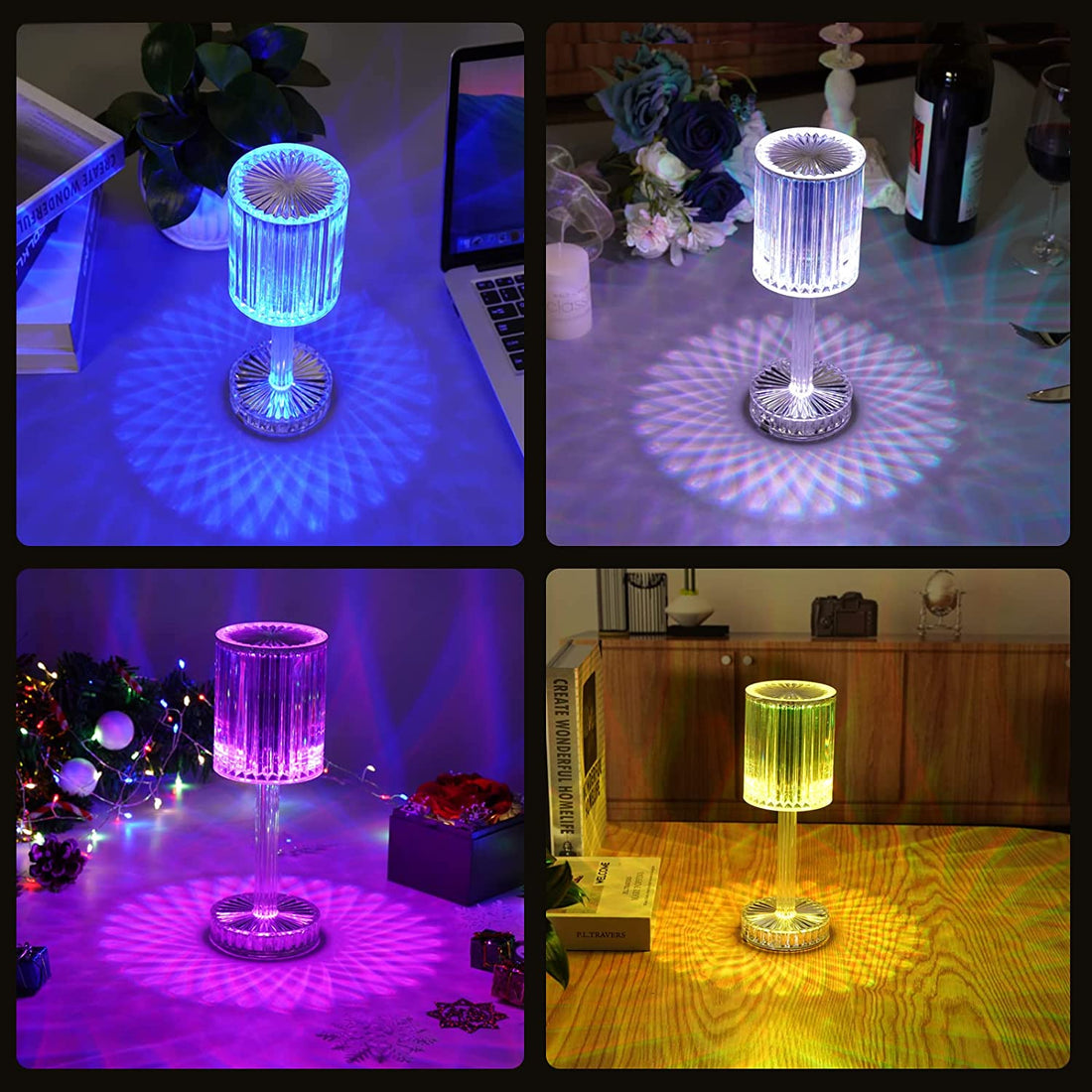 Crystal Touch Control Table Lamp with USB Charging – Nightstand Lamp